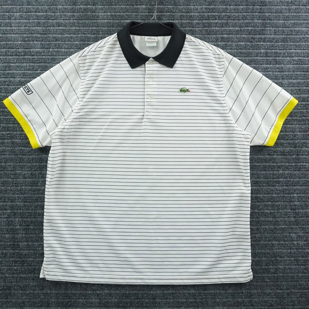 Lacoste Sport Polo Shirt Mens 7 White Striped Short Sleeve Athletic Performance